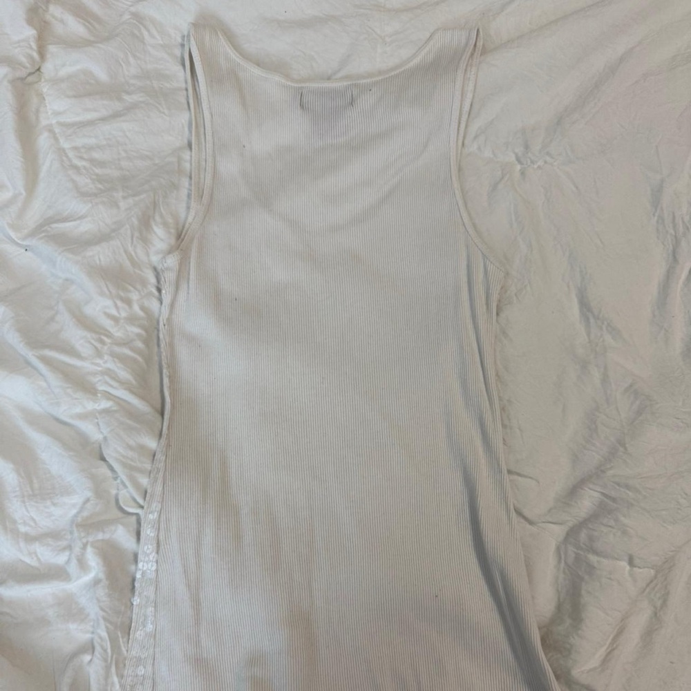 100% Cotton Large Sequin Scoop Neck Tank Top - White - Picture 4 of 4